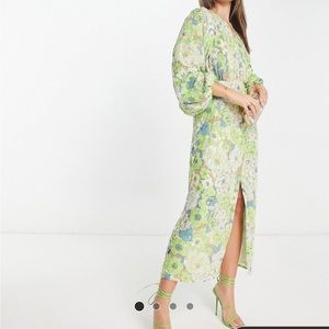 ASOS Edition Size 10 balloon sleeve slit front sequin floral midi dress